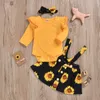 Toddler Neonate Vestiti Set Ruffle Manica Lunga Top Pagliaccetto Girasole Gonna Fascia Abiti Set LJ201223