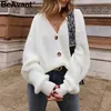 BAVEAL SEXY VELLE VELLE VEUX FEMMES TRIDÉS CARDIGAN BOUTONS CONCUDENTS SHEEVE BLAND PLADE BLAND CARDIGAN ÉLÉGANT AUTOMMES LADES PULLES TOPS 210204