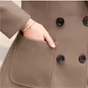 Mezcla delgada larga prendas de vestir exteriores nuevas mujeres abrigo de lana doble botonadura de alta calidad otoño invierno chaqueta ropa elegante 201104