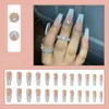 偽の爪24pcs/boxフレンチv形状のプレス取り外し可能なffin fake with rhinestone design ballerina manicure patch22