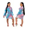 Plus Size Women Tie Tye Vestidos Hoodies Saias de manga comprida Capuz vestido casual moda outono winter vestido vestido grátis navio 4415