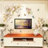 Chinese style Family Harmony Rich flower Wall sticker living room sofa/TV background decoration Decals Mural Art poetry Stickers 201201