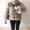 2023 True Fur Coat Women's Warm and Stylish Natural Fox Jacka Vest Stand Collar Long Sleeve Leather Coats 201212