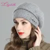 Liliyabaihe New Style Women's Winter Beret Crocheted Angora Wool Berets Bicolour Mixing Hat with Double Heated Hat Cap Y200102