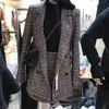 2021 outono inverno pista de decolagem tweed ternos formais para mulheres escritório senhora xadrez blazer jaqueta top mini saia 2 pedaço set1