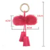 Leuke metalen ring sleutelhanger sleutelhanger dubbele kwast mink bont boog tas haak hanger gouden sleutelhouder gift vrouwen tas accessoires charme