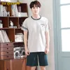 New Man Clothes Sleepwear Summer Pajamas Set Solid 100 Cotton Short Sleeve Short Pants Pyjamas Set White Fashion Casual Style LJ201112