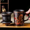 Retro Traditional Chinese Dragon Phenix Purple Clay Tea Mug with Lid Infuser Handmade Yixing Zisha Tea Cup 300ml Teacup Gift Mug T242W