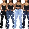 Calças de brim das mulheres Bell Bottomed Largura Womens Roupas Coração Impressão Clássica Cintura Alta Cintura Denim Calças Bootcut Calças