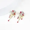 Dynda żyrandol Shinning Pink Crystal Tassel Kolczyki dla Kobiet Wedding Party Beach Holiday New Pendientes