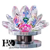 Decorative Objects & Figurines H&D Turntable Crystal Flower Figurine Glass Lotus Paperweight Ornament Rotating Display Miniatures Christmas