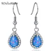 Dangle Chandelier Rolilason Zirconia Water Drop Desgin Super Supplier Blue Fire Opal Silver Fashion Jewelry Earrings OE6841