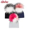 Geebro mode bébé nouveau-né enfants chapeau coloré réel chapeau de pompon de fourrure pour les filles infantile tout-petits chapeaux tricot bonnet skullies bonnets Y201024