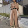 秋のブラックカーキロングトレンチコート女性韓国韓国ファッションオフィスレディストリートウェアコート女性カジュアルアウトウェアジャケット新しいT200828