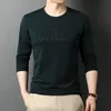 Najwyższej jakości Moda Marka 95% Bawełna 5% Spandex Mens Casual Długi Rękaw T Shirt Green Round Neck Tops Mężczyźni Odzież 220309