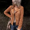 Mulheres Rua Jacket Moda Outono-Inverno Sólidos Suede Brown Cor Zip manga comprida Casual Coats Top