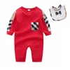 Ins babykleding baby plaid romper nieuwe katoen pasgeboren baby meisjes jongen lente herfst romper kinderen ontwerper baby jumpsuits merk kleding