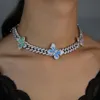 Chains Multicolor Enamel CZ Butterfly Necklace 12mm Iced Out Bling Miami Cuban Link Chain Choker Hip Hop Women Jewelry1