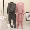 Modal Pajamas Suits Women Home Wear Fashion Goddess Cardigan+tank Top+pants Three-Pieces Set Outfit Lazy Wind 201217