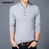 COODRONY T-Shirt Men Spring Autumn Cotton T Shirt Solid Color Chinese Style Mandarin Collar Long Sleeve Top Tee 608 220214