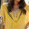 NEUE Quaste Strand Kleid Fringe Cover Up Damen Gelb Beachwear Sommer Frauen Chiffon Quasten Badeanzug Cover Ups Weiß Schwarz T200324