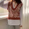 Gilet lavorato a maglia con scollo a V donna moda coreana modello zebrato maglioni senza maniche gilet per capispalla primavera estate 2022 220125