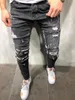 Erkekler Jeans Gri Erkekler için Yırtık Sonbahar Moda Ince Elastik Bel Sıkıntılı Adam Rahat Skinny Denim Kalem Pantolon Pantalon Homme