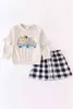 Girlymax Fall/Winter 2 Colors Baby Girls Cotton Ruffles Plaid Gingham Skirt Boutique Long Sleeve Truck Pumpkin Top Kids Clothing G1218