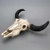 Resina longhorn vaca crânio cabeça parede pendurado decoração 3d animal vida selvagem escultura estatuetas artesanato chifres para decoração de casa t200331244c