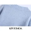 KPYTOMOA Kobiety moda z guzikami ponadgabarytowy sweter z dzianiny w stylu Latarn Lantern Rękaw kobieca odzież wierzchnia eleganckie topy 210204