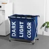 2019 Deluxe Dirty Clotes Laundry Basket Bamboo Detachable Three Grid Home Waterfoof Laundry Basket 3セクションT200224