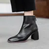 Deri Ayak Bileği Çizmeler Kadın Sonbahar Kış Kalın Topuklu Bayanlar Dikiş Tarzı Ayakkabı G312 Kadın Yuvarlak Ayak Sırt Fermuar Siyah Bej Botlar