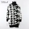 FSDA Z Długim rękawem Jesień Zimowy Sweter Sukienka Kobiety Turtleneck Black Casual Knit Mini Houndstooth Sexy Party Dresses Y0118