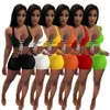 Yaz Eşofman Kıyafetler Rahat Şort T Gömlek 2 Parça Set Seksi Kırpma Üst Koşu Sporuu Moda Baskı V Yaka Giyim K8676
