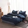 Nordic Simple Solid Bedding Set Adult Duvet Cover Sheet Linen Soft Washed Cotton Polyester Twin Queen King Green Blue Bedclothes 201022