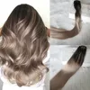 Balayage Clip in Hair Extensions Natural Black color fading to Ash Blonde Ombre Double Weft Extension 120g