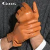 Gours Winter Men's äkta läderhandskar Nya varumärkesskärmhandskar mode Varma svarta handskar GOATSKIN MITTENS GSM012 Y200110