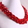 Kostenloser Versand Kostenloser Versand Schmuck 4X8 MM Naturstein Rote Meer Korallen Chip Perlen Nylon Linie Weben Halskette 18 "1 Stücke