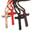 Collier chapelet Long de 36 pouces, grand pendentif croix de jésus-Christ en bois avec perles en bois, chaîne de pull, Collier masculin, bijou de déclaration