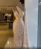 Aso árabe Ebi oro lujoso brillante noche con cuentas vestidos de fiesta de lentejuelas pluma Formal Parrty vestidos de segunda recepción Zj335