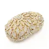 Gold Metal Leaves White Crystals Evening Clutch Bags Luxury Women Wedding Party Purse Ball Handbags Rhinestone Mini Minaudiere Q1113