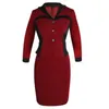 Business Female Office Dress Party Work Pencil Sheath Elegant Ladies Illusion Patchwork Buttons Office Lady Women Dress