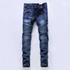Jeans masculinos angustiados rasgados jeans jeans slim motocicleta moto motociclista causal calças jeans hip hop jeans roupas de jeans