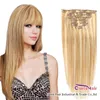 Tjockände P18 / 613 Blond Extension Clip Ins Rak brasilianska Remy Real Human Hair Clips In On Weave 70g 100g 120g Set Highlight Blonde Extensions