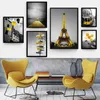 Style jaune paysage photo décor à la maison nordique toile peinture mur Art impression noir et blanc toile de fond paysage pour salon1
