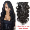 Clip In Hair Extensions Human Hair Brazilian Body Wave 8 Pcs/Set Natural Black Color 8-26 Inch 120G