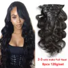 Clip dans les extensions de cheveux cheveux humains vague de corps brésilienne 8 pièces/ensemble couleur noire naturelle 8-26 pouces 120G