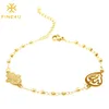 Charm Bracelets FINE4U B228 Stainless Steel Muslim Hamsa Charms Bracelet 3mm Gold Color Beads Islam Koran Rosary Jewelry For Women291t