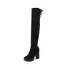 Autunno Inverno Sexy Flock elastico Slim Fit Stivali sopra il ginocchio Donna All'interno Cerniera coscia Piattaforma tacco alto Botas alti alla coscia