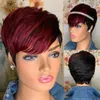 Short Pixie Cut Straight Hair Wig Peruvian Remy Human Hair Wigs For Black Women 150% Glueless Machine Made Wigfactory direct